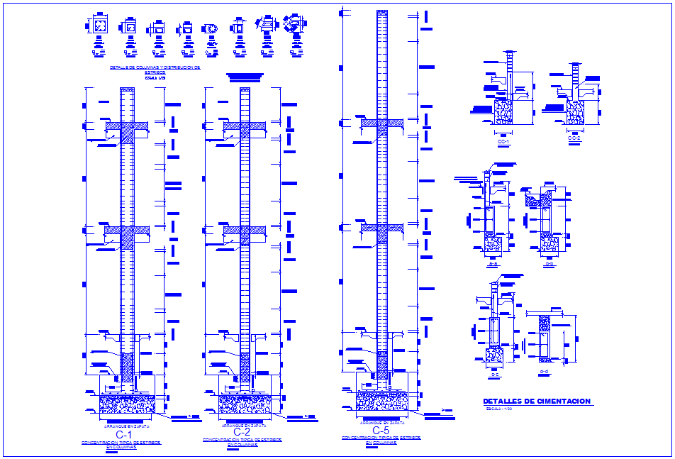 Column view with column foundation view dwg file