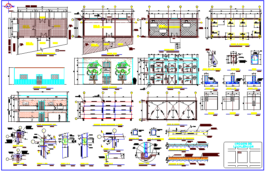 Column view with detail of office building dwg file