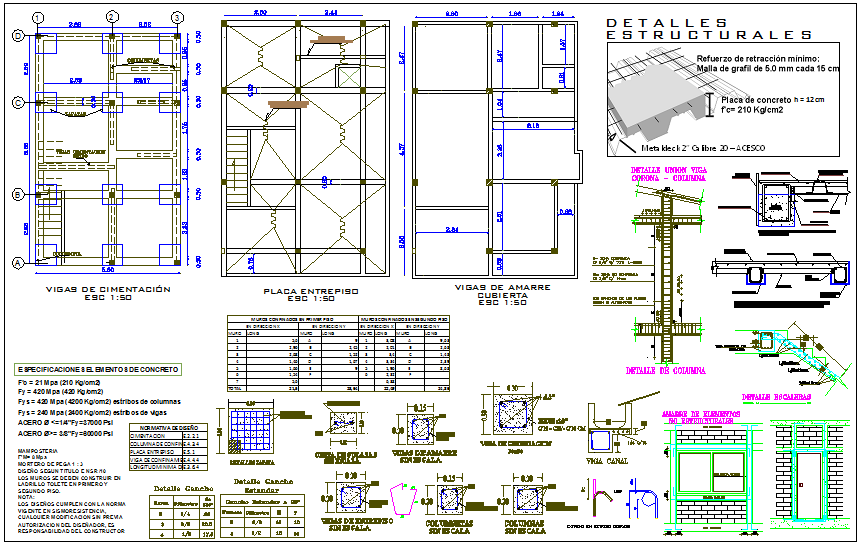 Column view with plan and sectional view of column with stair structural view for house dwg file