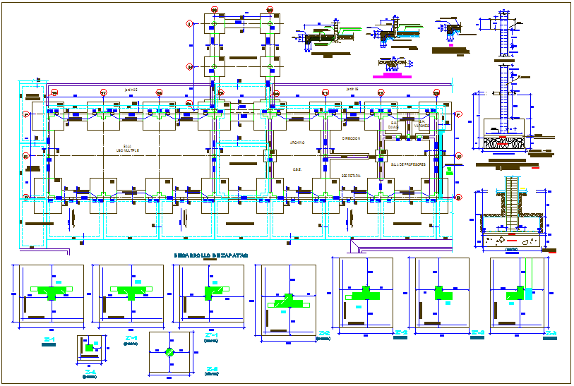 Column view with structural design of collage dwg file