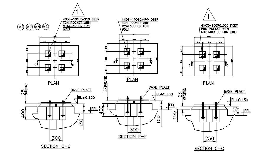 Column Base Plate Plan And Section Drawing DWG File