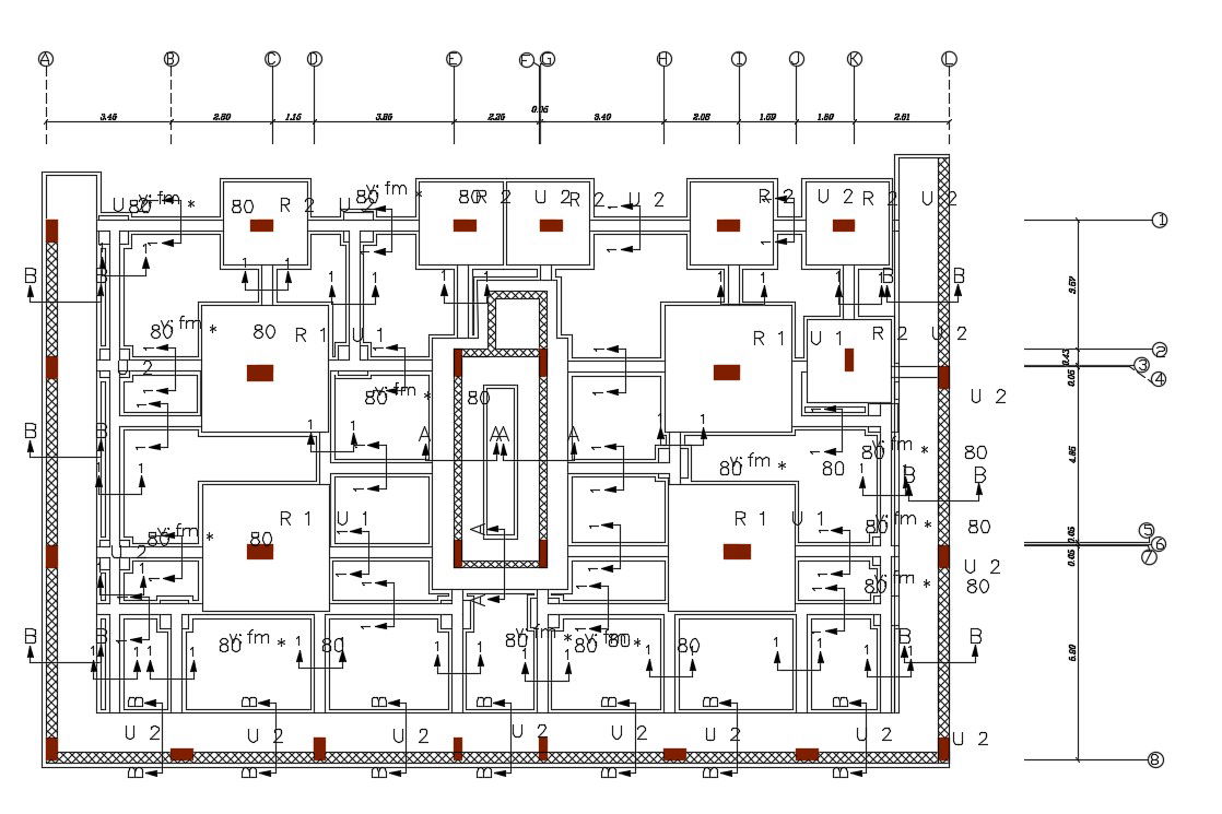 Column Footing Foundation Plan With Centre Line DWG File