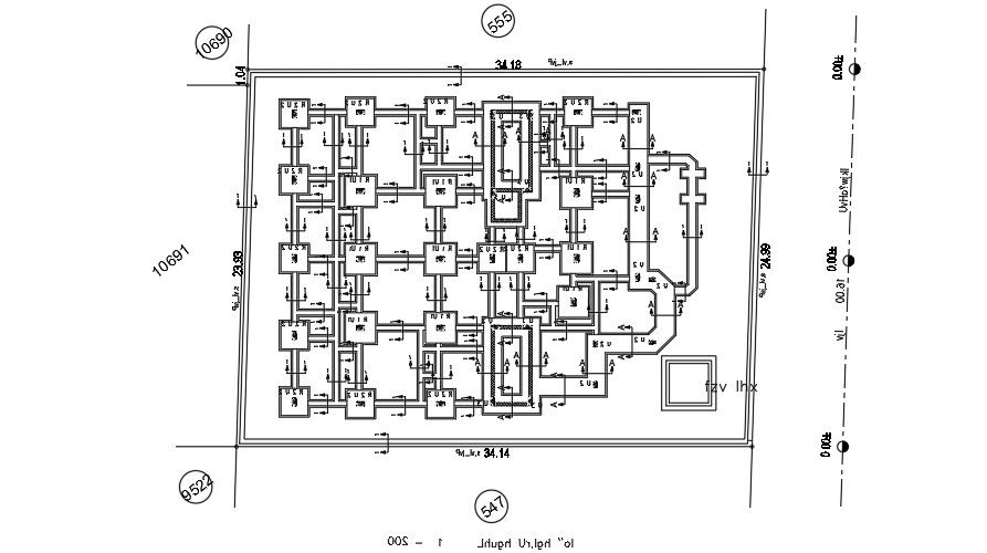 Column Footing Plan Of 34x23 Meter Apartment AutoCAD File