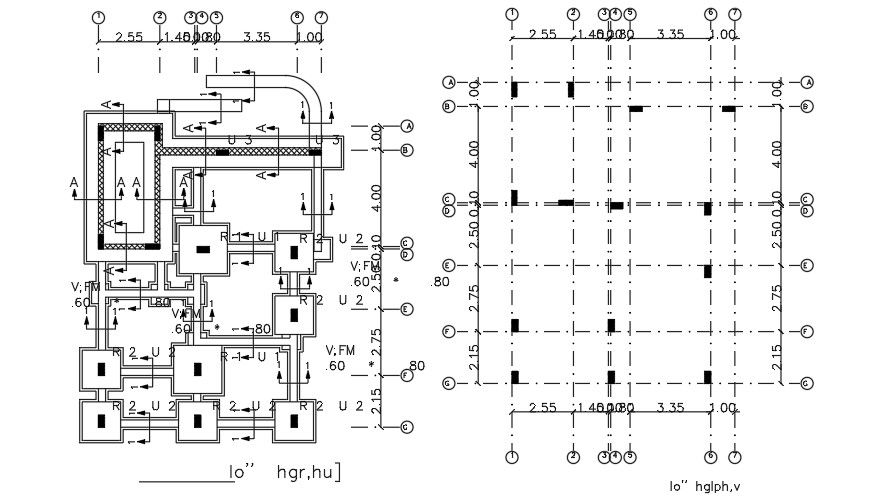 Column Footing Plan Of 9x13 Meter House CAD File