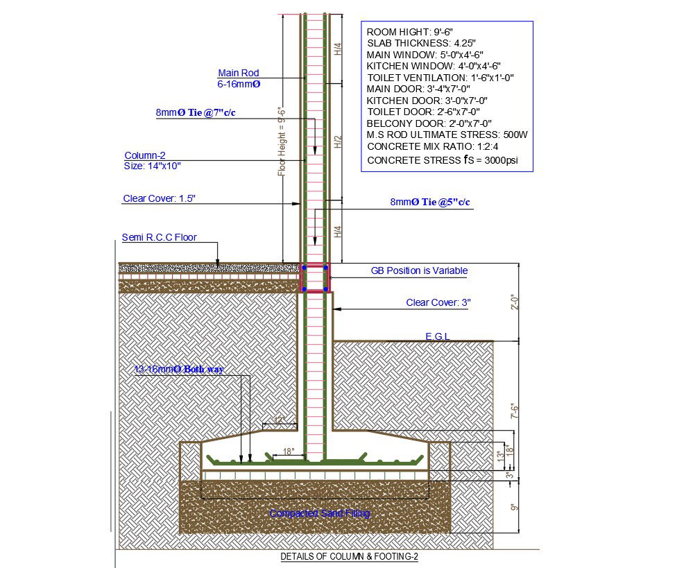 Column Footing Section CAD Drawing Download DWG File