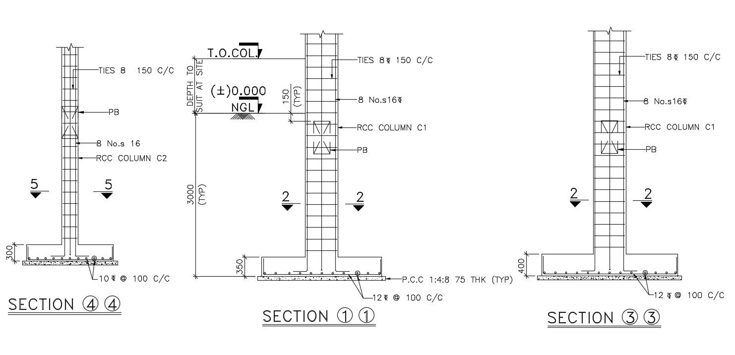Column Footing Section CAD Drawing Free Download DWG File
