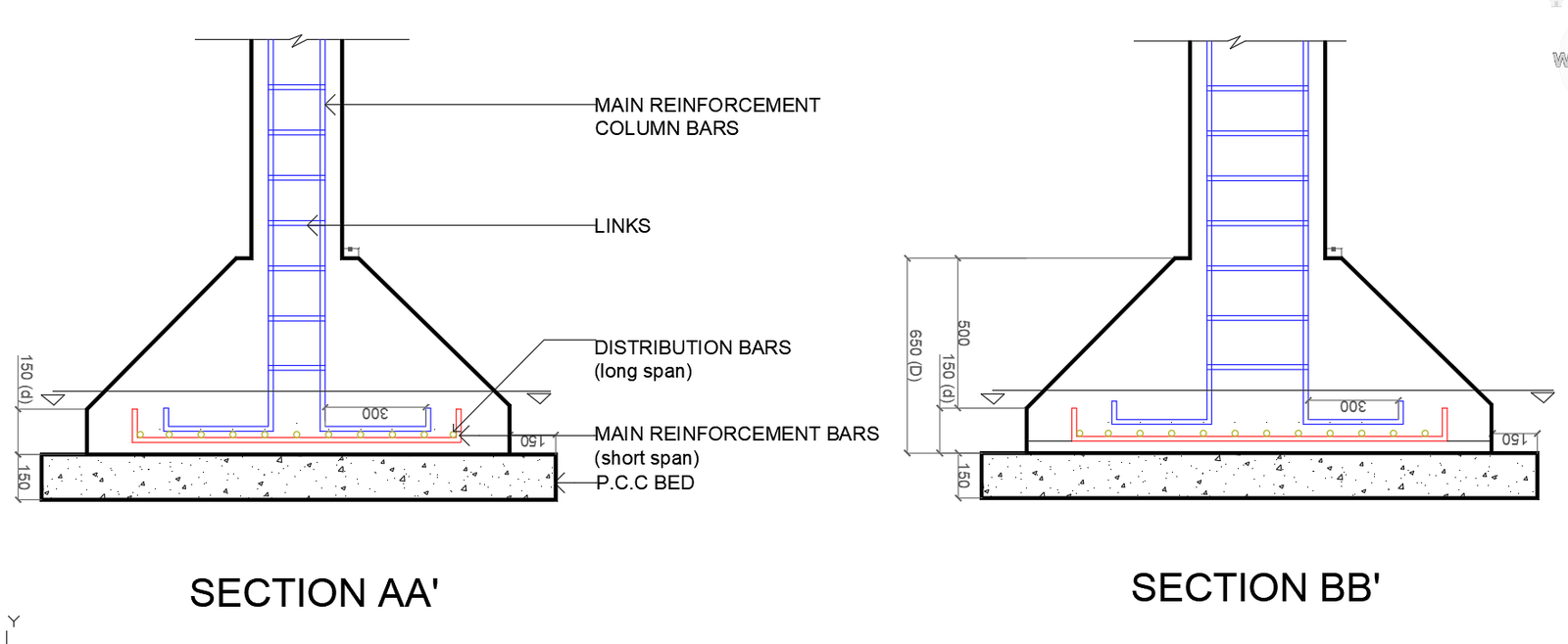 Column Footing Section Details in AutoCAD DWG File
