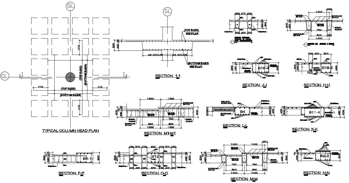 Column Head Plan And Section CAD Drawing Download DWG File