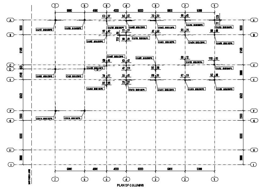 Column Layout Plan With Center Line Free Download DWG File