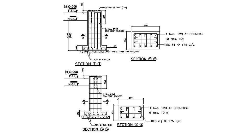 Column Plan with Section View DWG Drawing