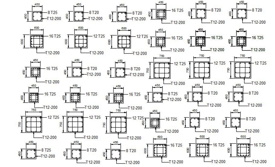 Column Structure Reinforcement details are given in this AutoCAD 2D Drawing file.Download the free AutoCAD file.