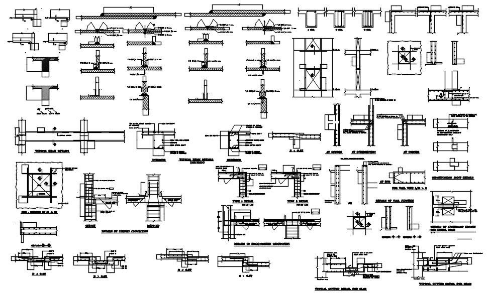 Column and beam reinforcement details in AutoCAD 2D drawing, dwg file, CAD file