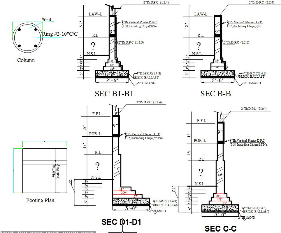 Column and footing plan design in AutoCAD 2D drawing, CAD file, dwg file