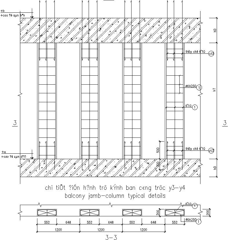 Column and jamb details of balcony
