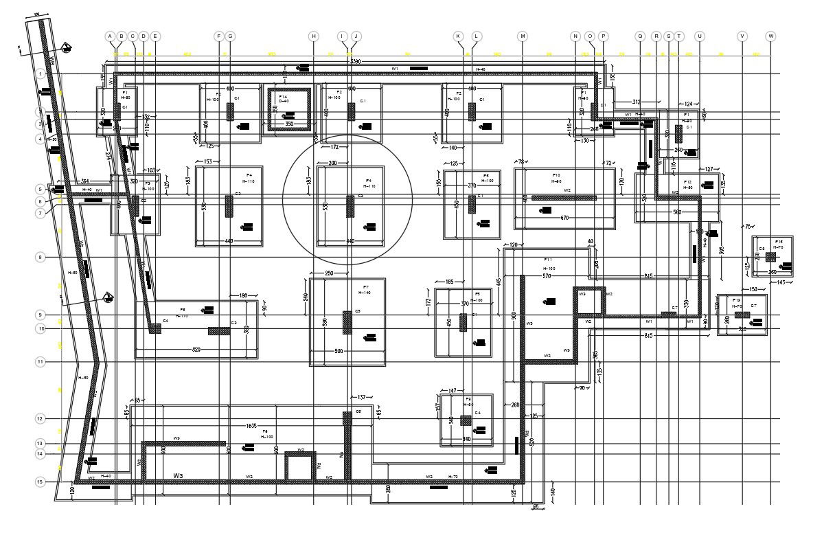 Column framing layout details in AutoCAD, dwg file.