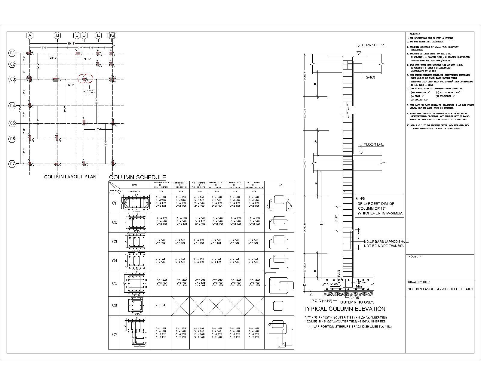 Column Layout Plan Free Download DWG File