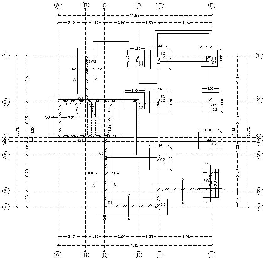 Column layout plan for a bungalow in AutoCAD, dwg file.