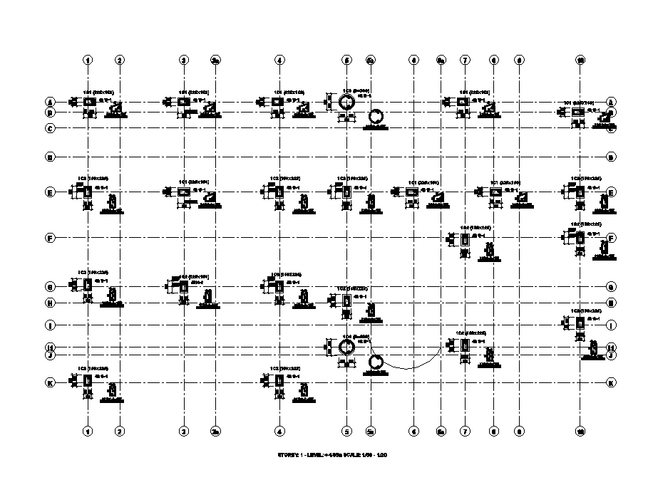 Column reinforcement bars are given for 23x14m apartment plan in this Autocad drawing file. Download now.