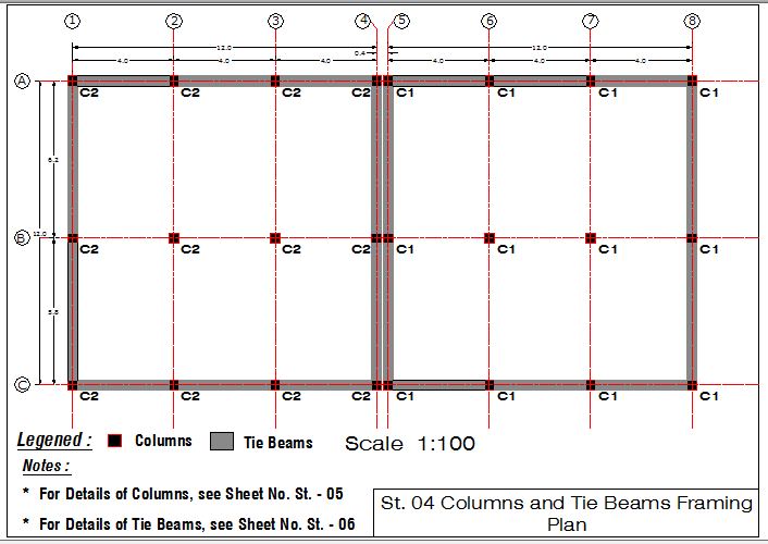 Columns and Tie Beams Framing Plan dwg file