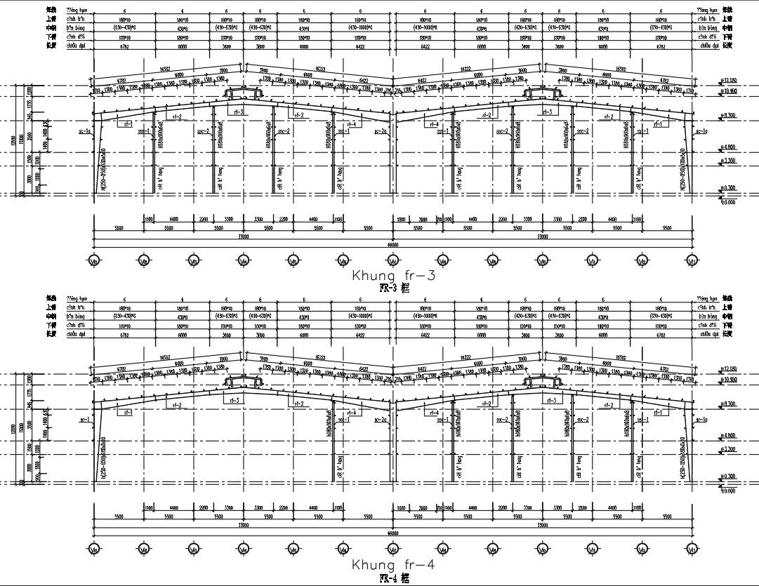 Columns in Two-Span Gable Frames details in AutoCAD, Dwg file.
