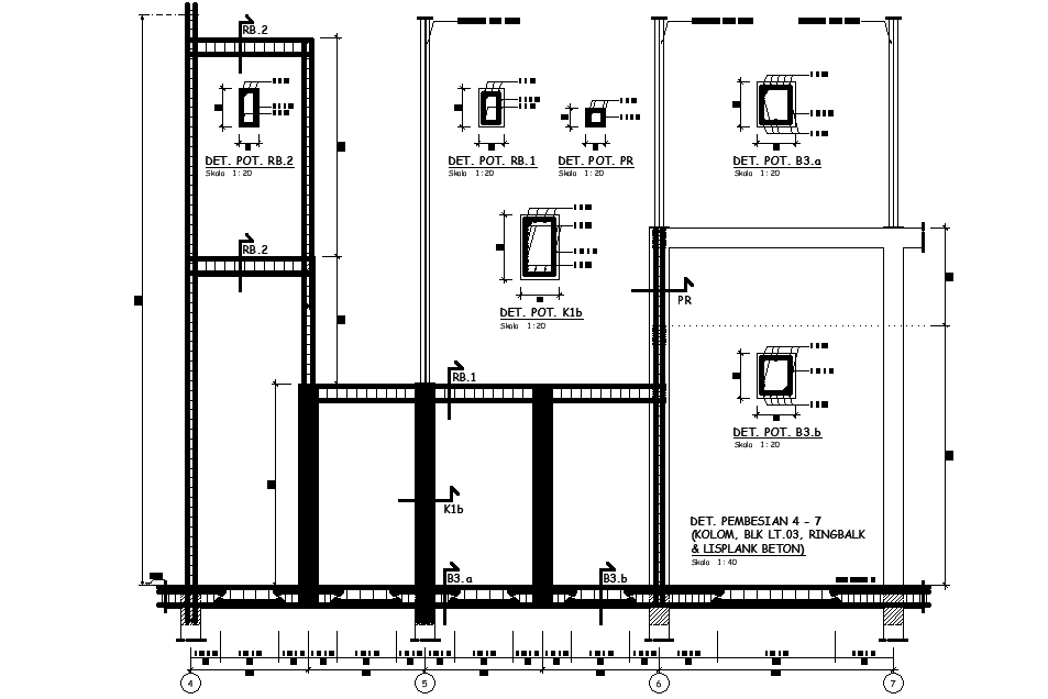 Column structure is given for the office building is given in this Autocad drawing file.Download now.