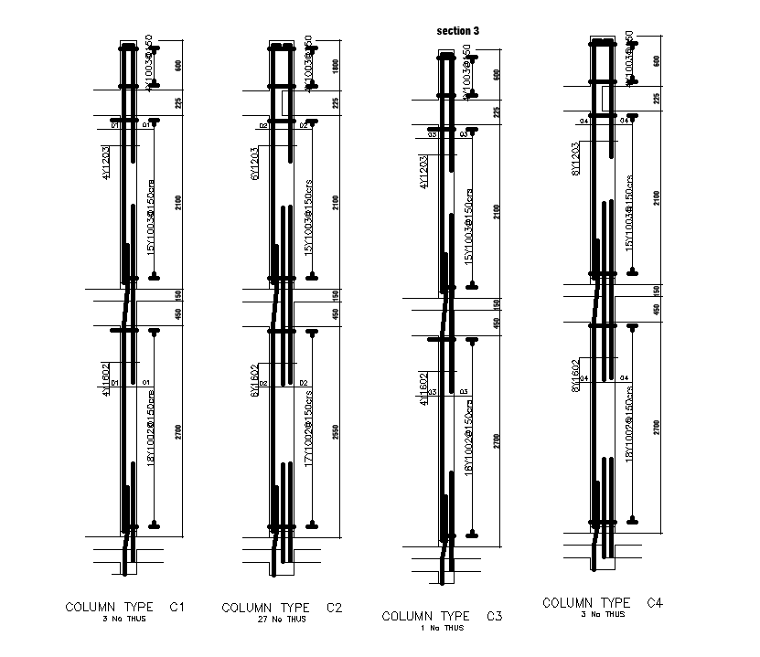 Column type detail is given for 18x17m house plan in this Autocad drawing file.Download now.