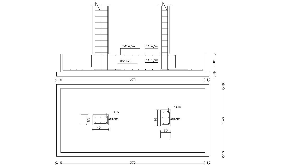 Combine Footing 2 Column Drawing Free DWG File