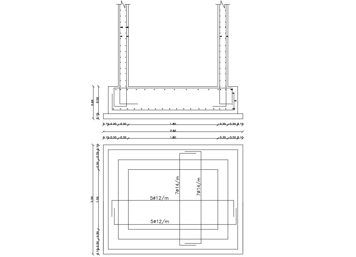 Combine Footing Pad Column Design Free DWG 