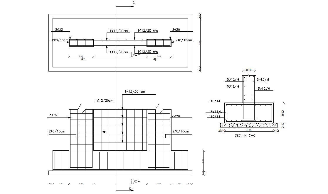 Combined Footing Plan and Sectional CAD Drawing Download