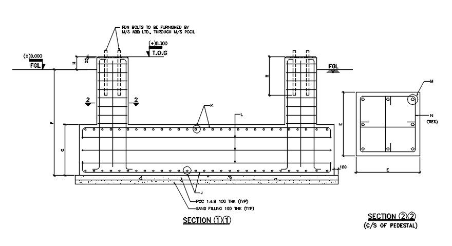 Combined Pad Foundation Spreadsheets Section Drawing DWG File