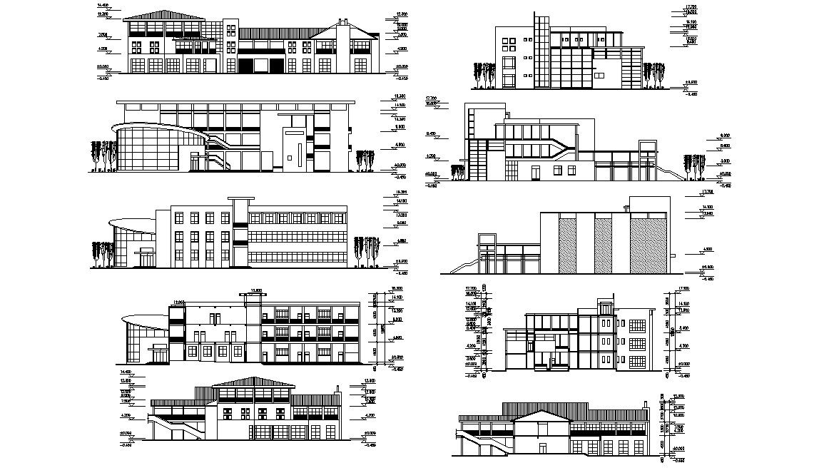 Commerce Building Elevation and Section CAD Drawing Download
