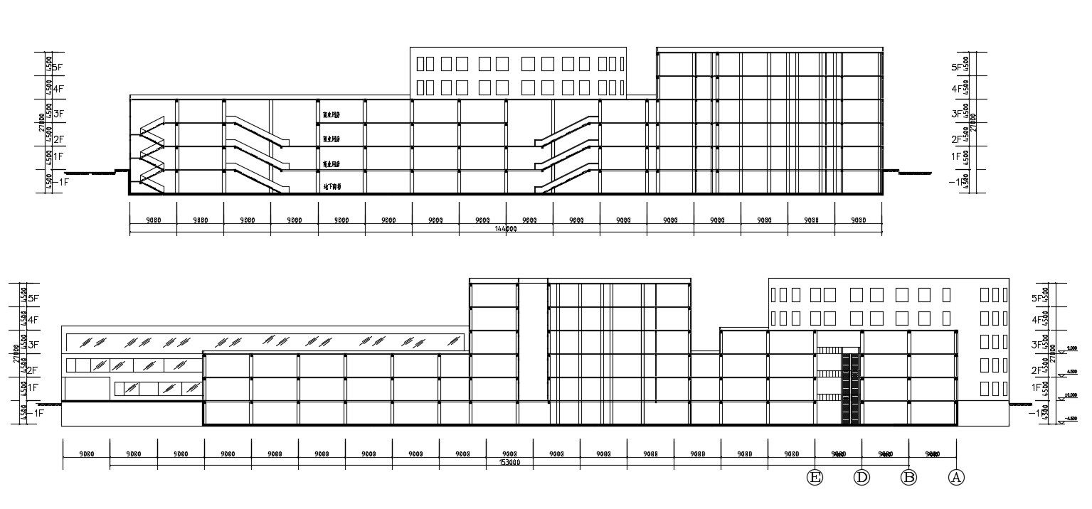 Commerce Building Facade and Section Drawing