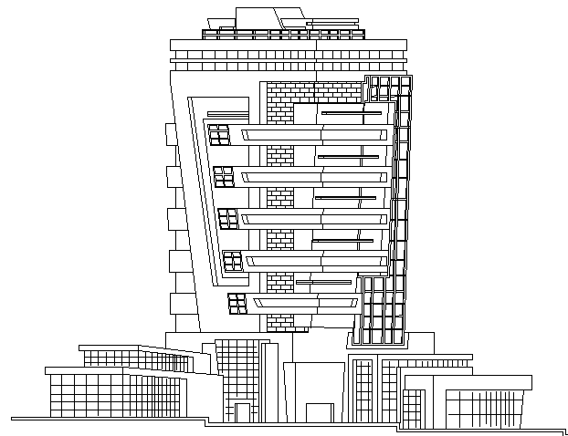 Commercial Building Design and Elevation dwg file