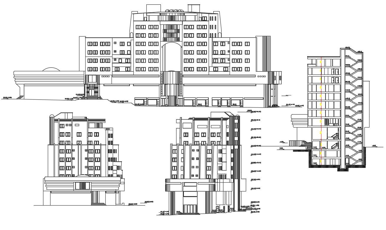 Commercial Building Elevation Design DWG.