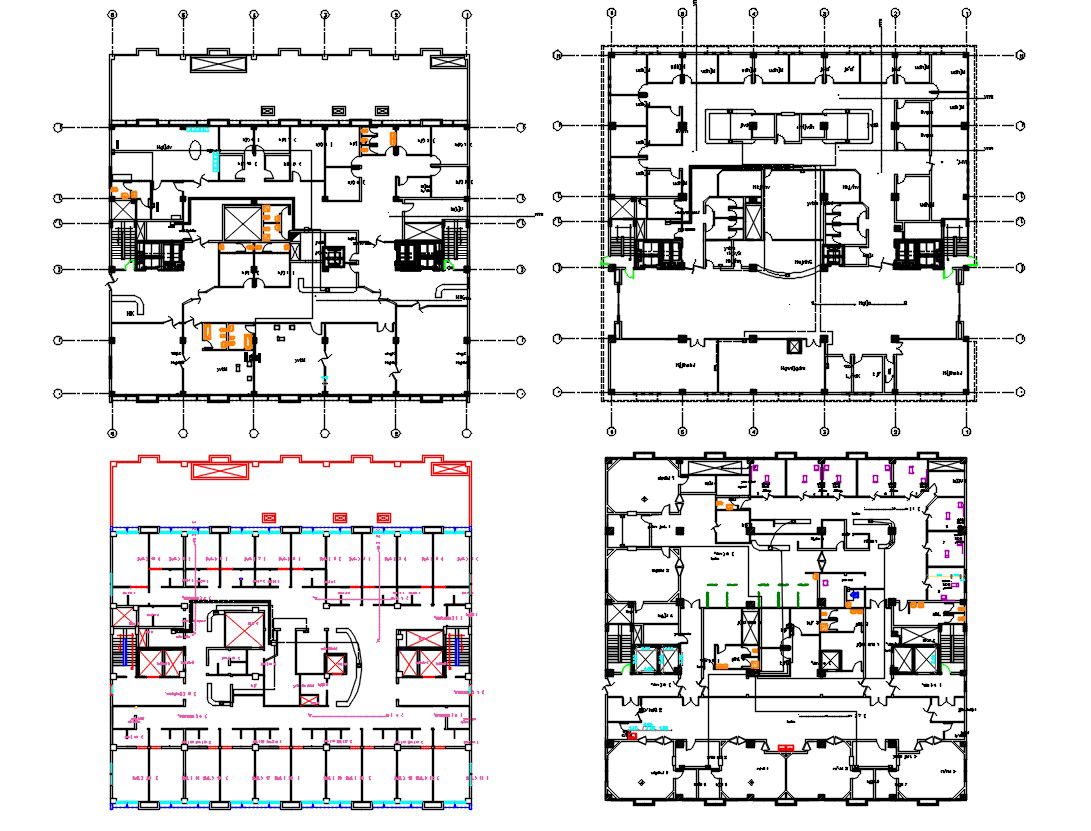 Commercial Building Floor Plan Beam Layout With Centre Line CAD Drawing