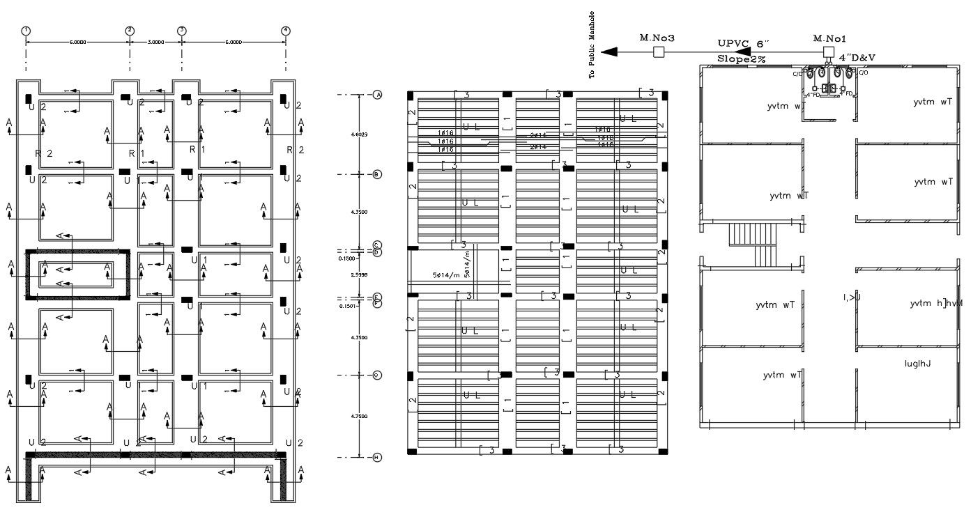 Commercial Building Floor Plan With Foundation Design CAD File