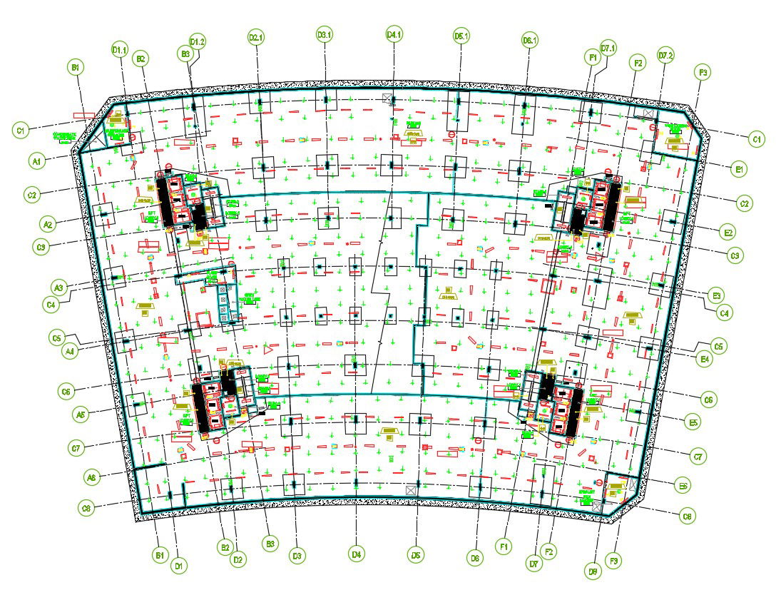 Commercial Building Foundation Plan And Centre Line CAD File