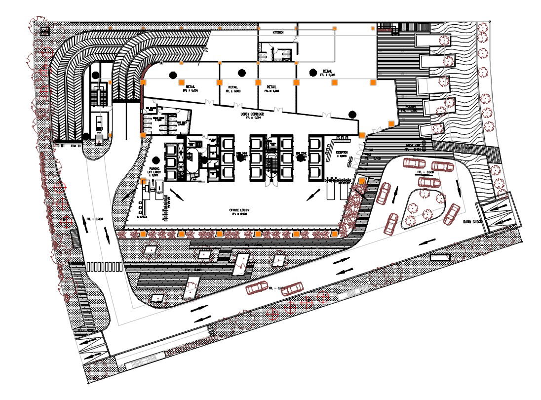 Commercial Building Ground Floor Plan AutoCAD File