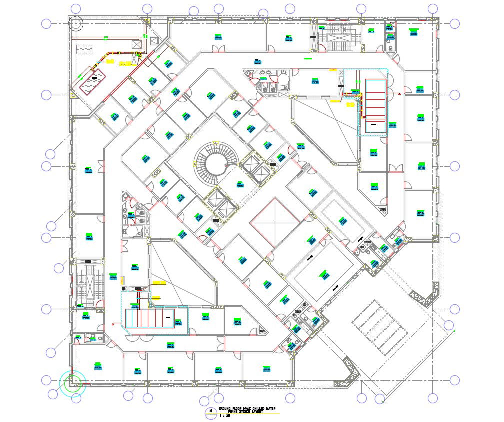 Commercial Building HVAC Chilled Water System DWG File