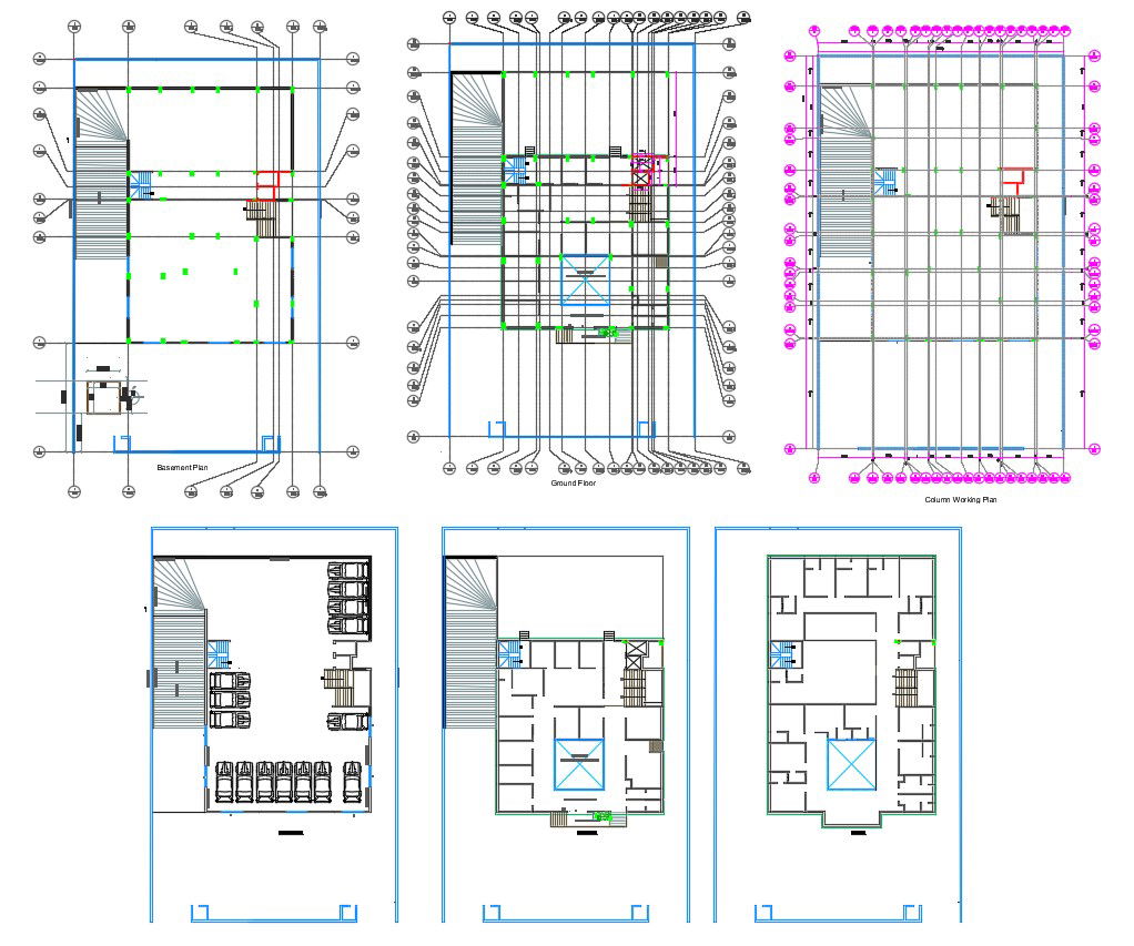 Commercial Building Plan With Basement Ramp Parking CAD File