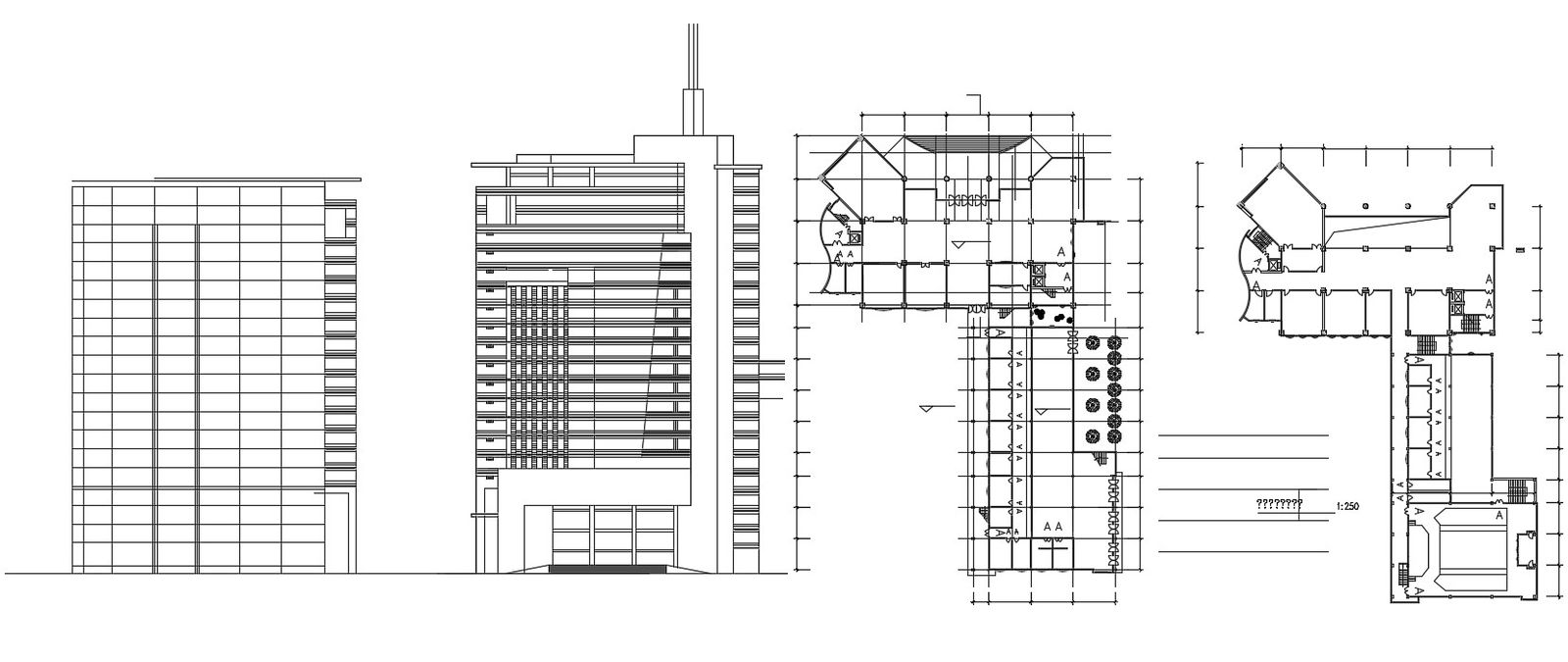 Commercial Building Plan and Elevation Drawing