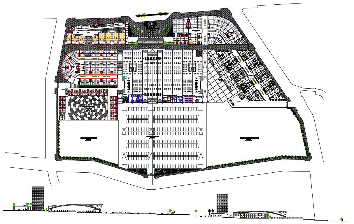 Commercial Layout and Sectional Drawing plan in DWG Format File