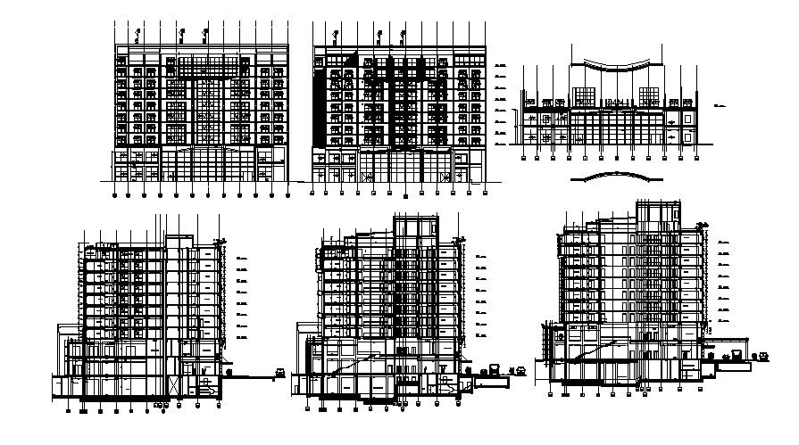Commercial Multi Storey Building Design Elevation and Section Drawing