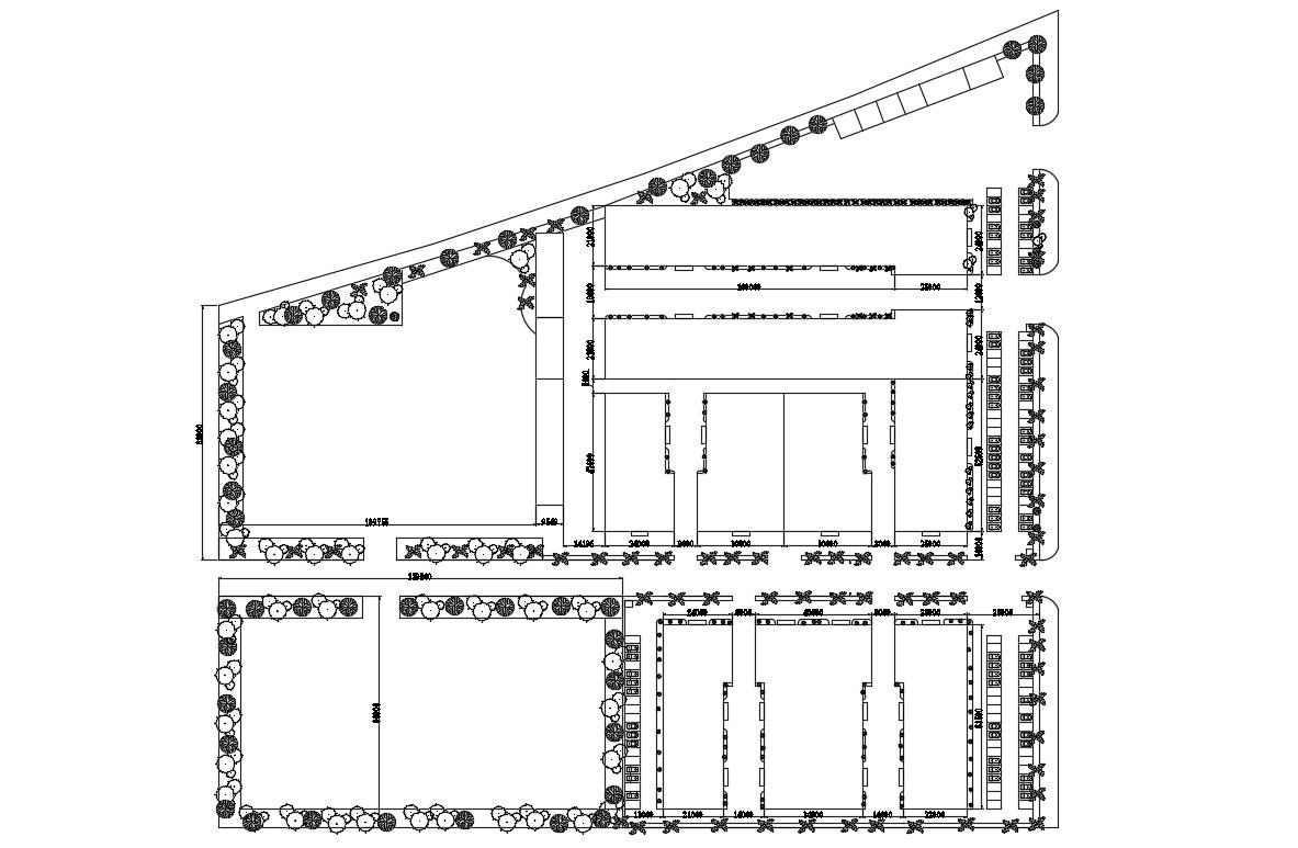 Commercial Office Building line Plan With Parking AutoCAD File Free