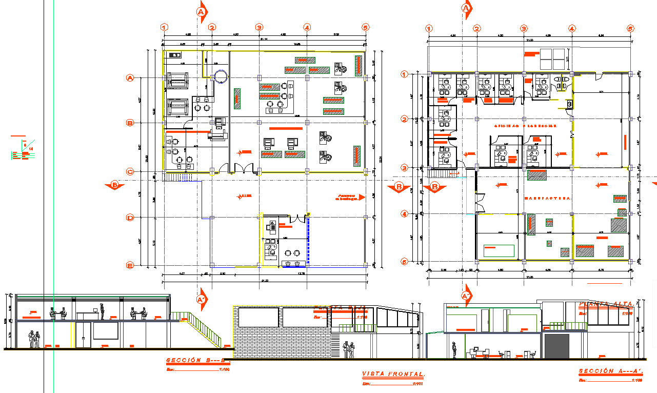 Commercial Plan, elevation and section detail dwg file