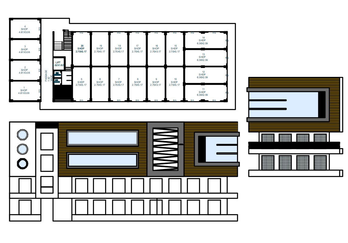 Commercial Shop Architectural Building Floor Plan in DWG Format File