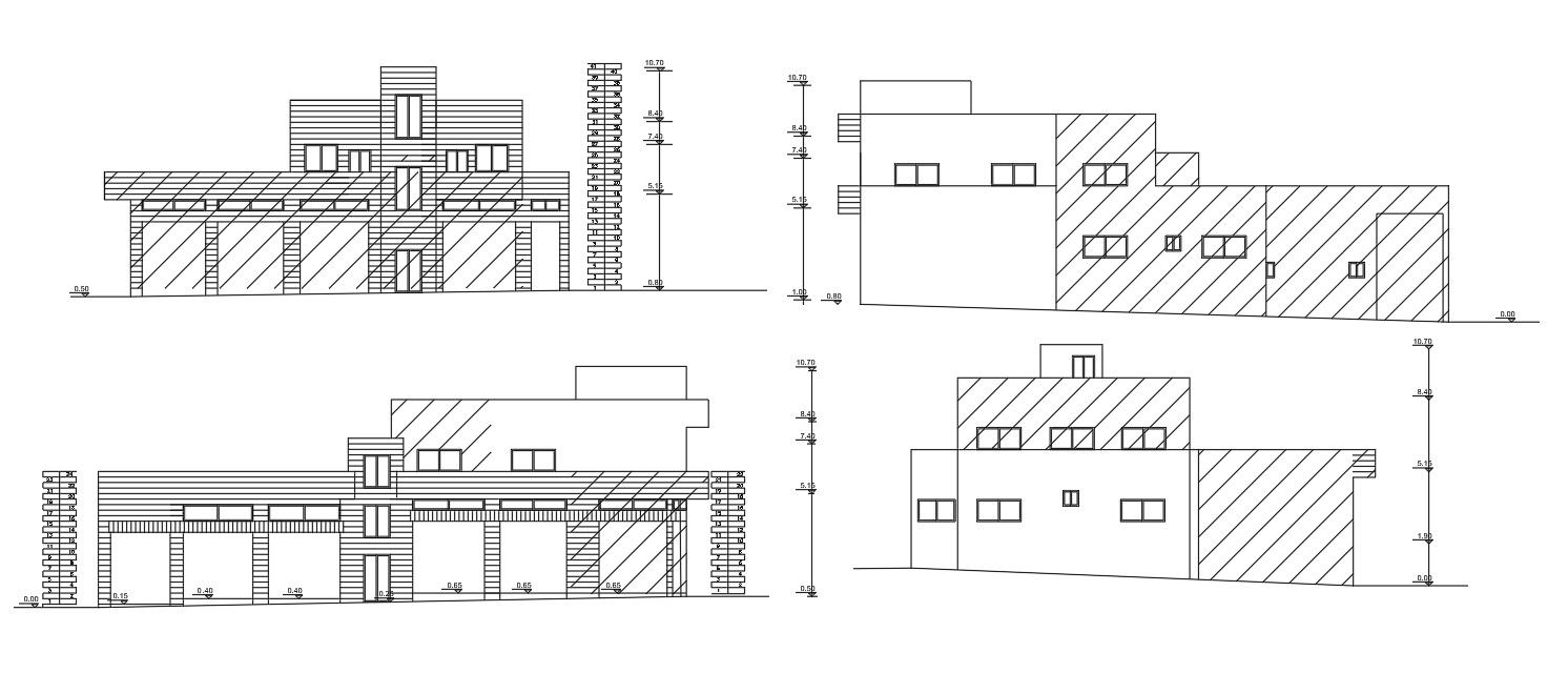 Commercial With House Building Elevation Design DWG