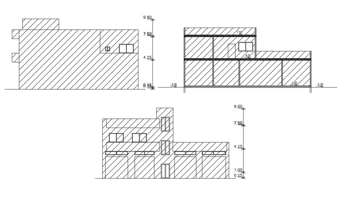 Commercial With House Building Sectional Elevation Drawing