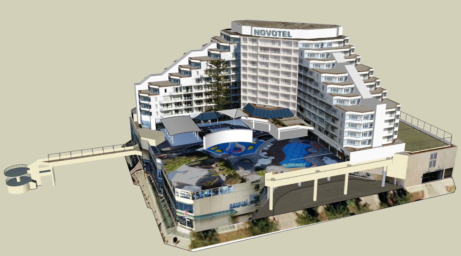 3D Elevation View of Commercial-Restaurant Building SKP Format File
