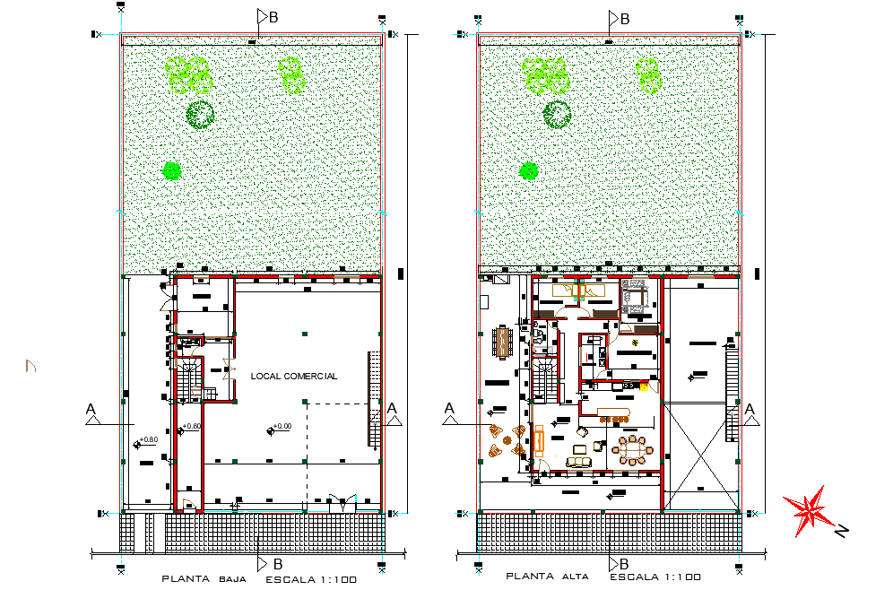Commercial and detached house plan dwg file